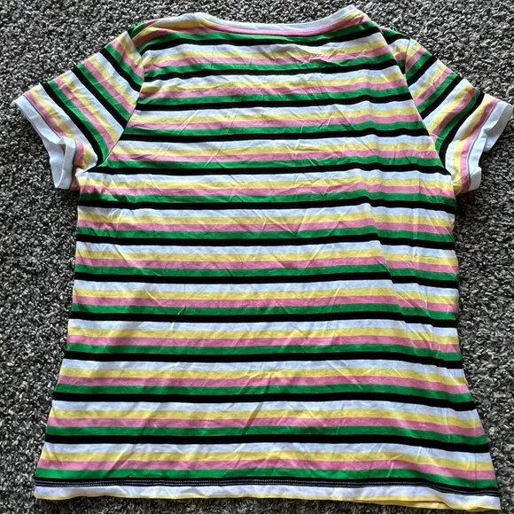 Tommy Hilfiger TShirt Women Large Multicolor Striped Cotton S Sleeve Preppy Top - Picture 3 of 6